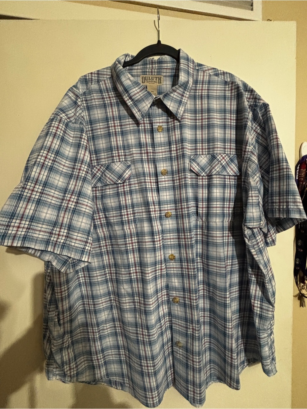 Duluth Trading Co Blue and White Plaid Short-Sleeve Shirt 3XL